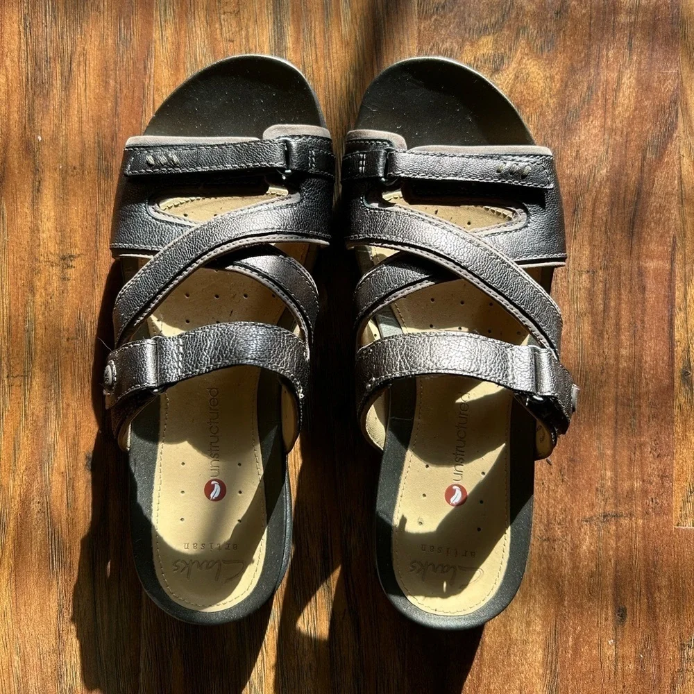 Bronze Metallic Slide-on Leather Sandals Clarks Artisan Unstructured - Picture 2 of 9
